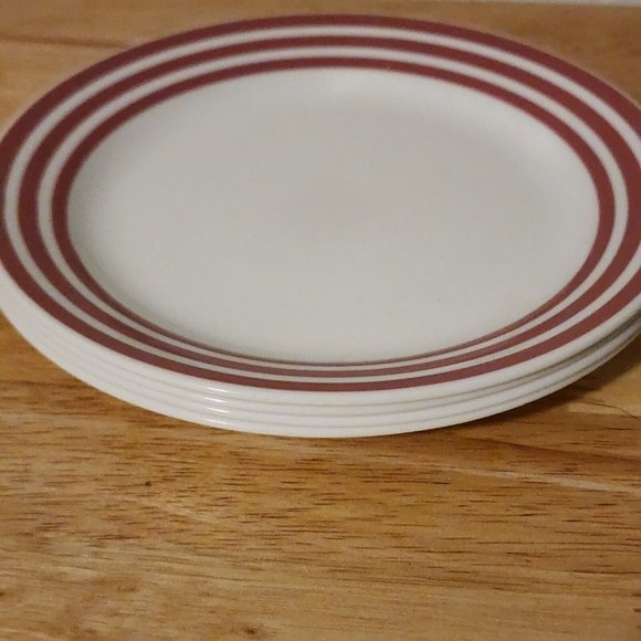 Set of 4 Corelle Rose Rainbow Bread Dessert Salad Plates 7" thick red stripes - Picture 5 of 11